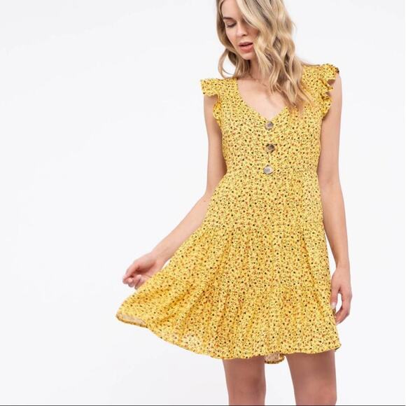 LUVBODY Boutique Dresses & Skirts - Yellow Floral Sleeveless Summer Dress Size Medium